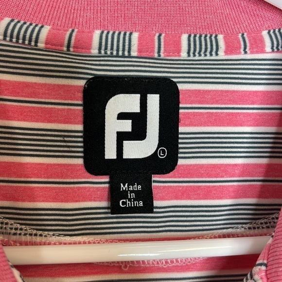Footjoy Shirt Men's Large Pink Striped Short Sleeve Polo Golf Shirt - Picture 4 of 6